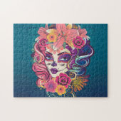 Suikerschedelvrouw in bloemkroon legpuzzel (Horizontaal)