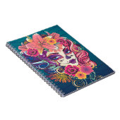 Suikerschedelvrouw in bloemkroon-portret notitieboek (Rechterzijde)