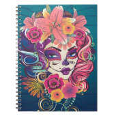 Suikerschedelvrouw in bloemkroon-portret notitieboek (Voorkant)