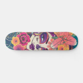 Suikerschedelvrouw in bloemkroon-portret persoonlijk skateboard (Horizontaal)