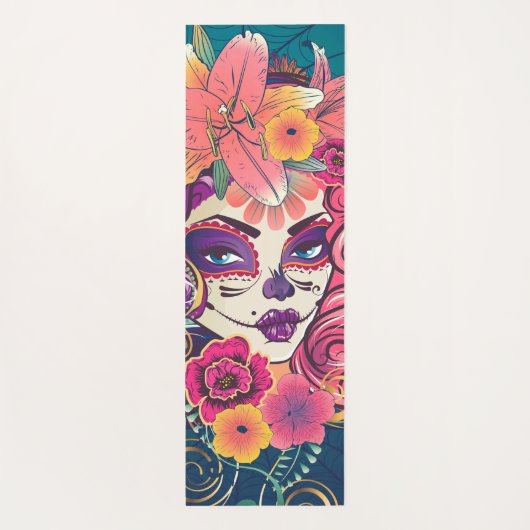 Suikerschedelvrouw in bloemkroon yogamat (Achterkant)