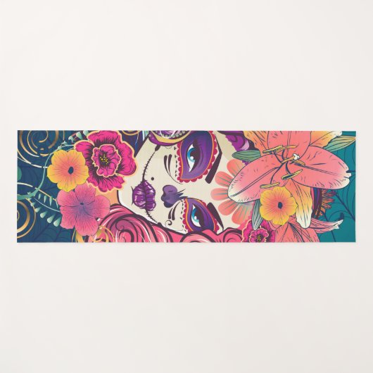 Suikerschedelvrouw in bloemkroon yogamat (Voorkant (horizontaal))