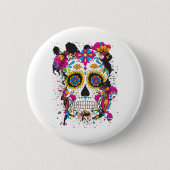 Suikerskull dia de los muertos ronde button 5,7 cm (Voorkant)