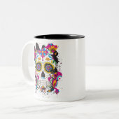 Suikerskull dia de los muertos tweekleurige koffiemok (Voorkant links)
