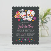SuikerSkulls Dag van het dode thema Sweet Sixteen Kaart (Staand voorkant)