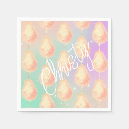 Suikerspin sterrenstof perzik turquoise paars past servet (Voorkant)