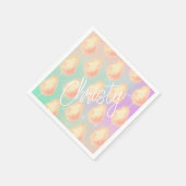 Suikerspin sterrenstof perzik turquoise paars past servet (Hoek)