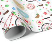Suikerspinfiets met Kersttraktaties Cadeaupapier (Rol Hoek)