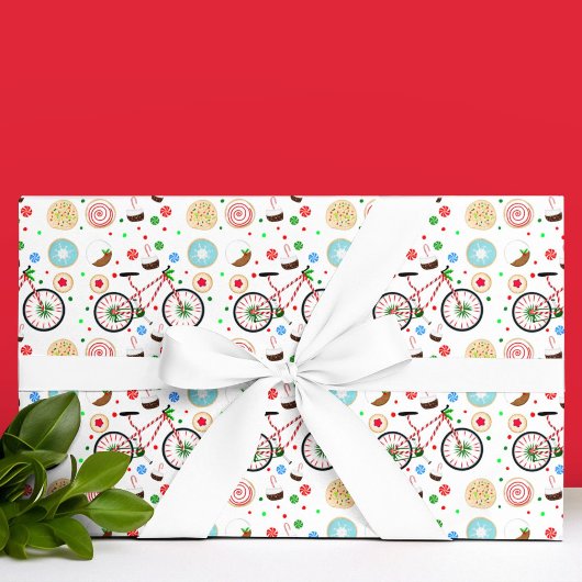 Suikerspinfiets met Kersttraktaties Cadeaupapier
