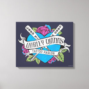 SuikerSquad Harley Quinn's Tattoo Parlor Heart Canvas Afdruk