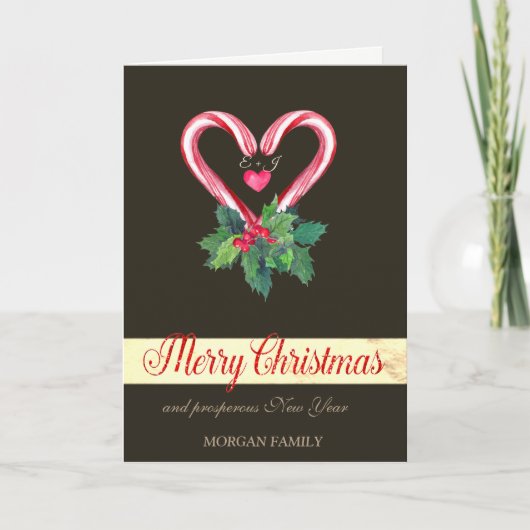 Suikerstenen,Kerstbes,Liefde,Monogram Feestdagen Kaart (Voorkant)