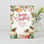 Suikerstok Cupcake Kerstmis Feestdagenkaart (Staand voorkant)