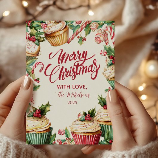 Suikerstok Cupcake Kerstmis Feestdagenkaart