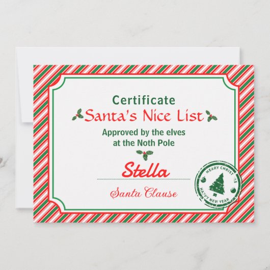 Suikerstok Kerstman Nette Lijst Certificaat Kerstm Kaart (Voorkant)