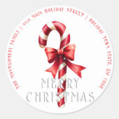 Suikerstok met Rode Lint Kerstadres Ronde Sticker (Voorkant)