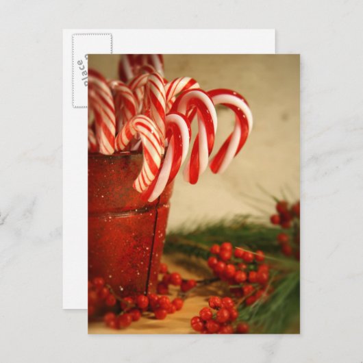 Suikerstokken in rood blik met bessen briefkaart (Voorkant / Achterkant)