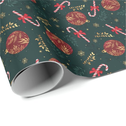 Suikerstokken Sneeuwvlokken Rode Kerstballen Groen Cadeaupapier (Rol Hoek)