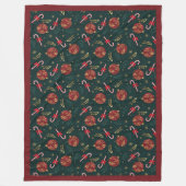 Suikerstokken Sneeuwvlokken Rode Kerstballen Groen Fleece Deken (Voorkant)