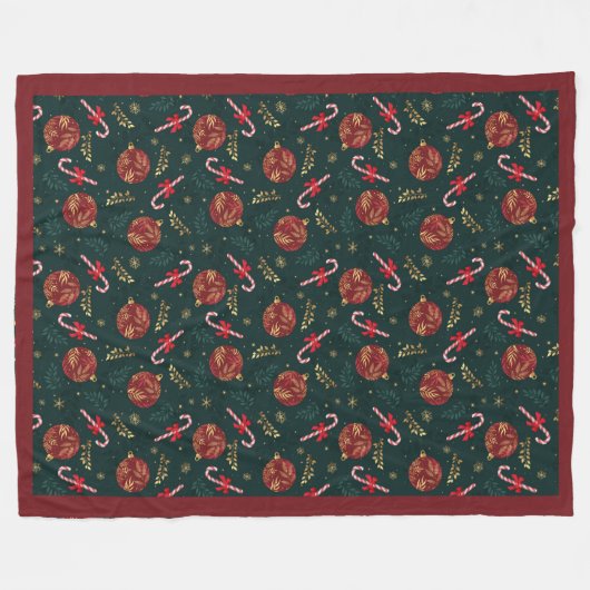 Suikerstokken Sneeuwvlokken Rode Kerstballen Groen Fleece Deken (Voorkant (Horizontaal))