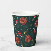 Suikerstokken Sneeuwvlokken Rode Kerstballen Groen Papieren Bekers (Achterkant)