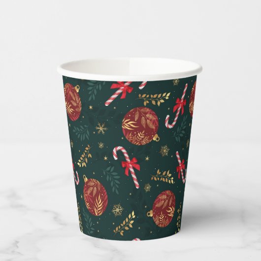 Suikerstokken Sneeuwvlokken Rode Kerstballen Groen Papieren Bekers (Links)