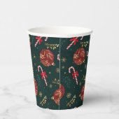 Suikerstokken Sneeuwvlokken Rode Kerstballen Groen Papieren Bekers (Rechts)
