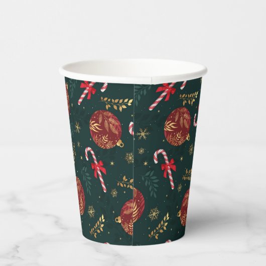 Suikerstokken Sneeuwvlokken Rode Kerstballen Groen Papieren Bekers (Rechts)