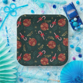 Suikerstokken Sneeuwvlokken Rode Kerstballen Groen Papieren Bordje (Feest)