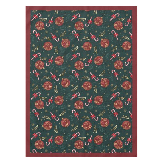 Suikerstokken Sneeuwvlokken Rode Kerstballen Groen Tafelkleed (Voorkant)
