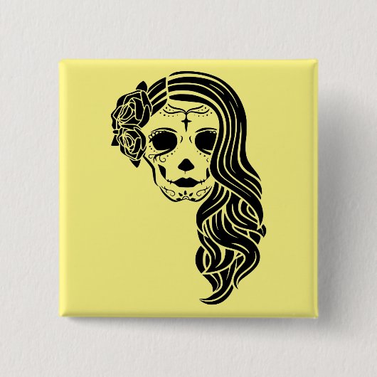 Suikersuiker Schuildag van het dode Tattoo 0044 Vierkante Button 5,1 Cm (Voorkant)