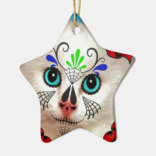 SUIKERVAARDAG VAN HET DODE CAT-KAT KERAMISCH ORNAMENT (Links)