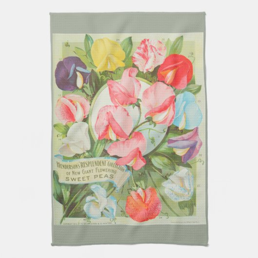 Suikerwten: 1906 zaadcatalogusillustratie theedoek (Verticaal)