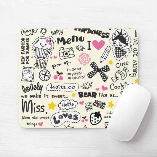 Suikerzoete Girly-Cartoon-ketches. Muismat (Met muis)