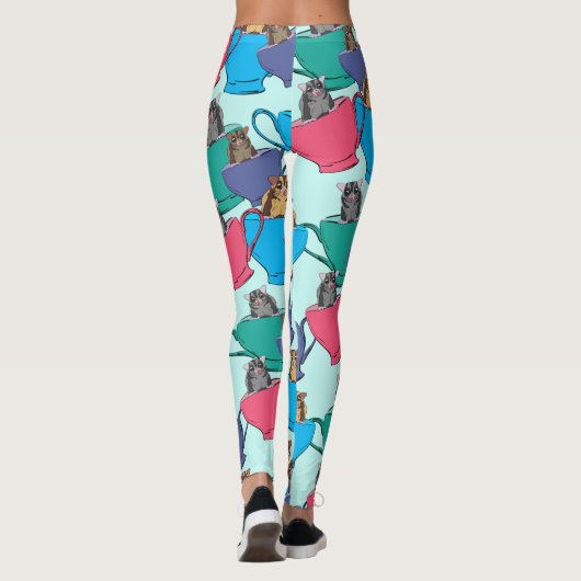 Suikerzweefvliegtuigen in Tea Cups Colorful Patter Leggings (Achterkant)