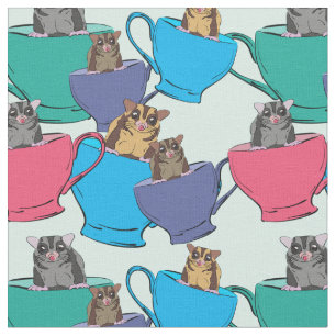 Suikerzweefvliegtuigen in Tea Cups Colorful Patter Stof