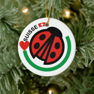 Suisse Lady Bug met Zwitserse vlag Keramisch Ornament