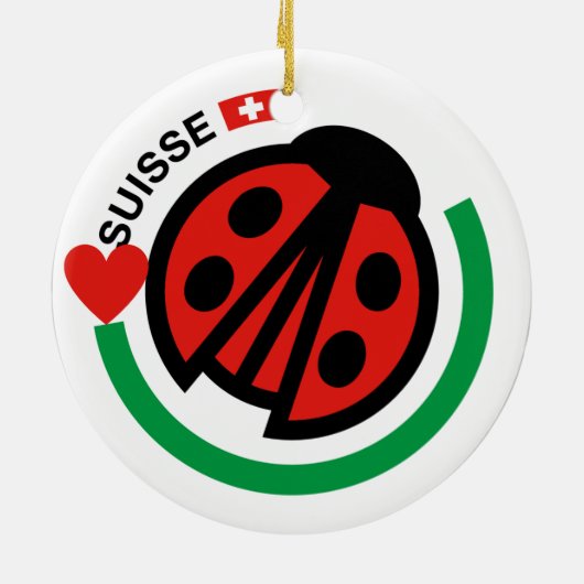 Suisse Lady Bug met Zwitserse vlag Keramisch Ornament (Achterkant)