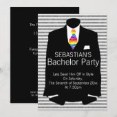Suit- en Rainbow Stropdas Gay Bachelor Party Kaart (Voorkant / Achterkant)