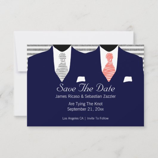 Suit en Stropdas Gay Save the Date Wedding Coral (Voorkant)