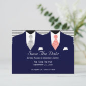 Suit en Stropdas Gay Save the Date Wedding Coral (Staand voorkant)