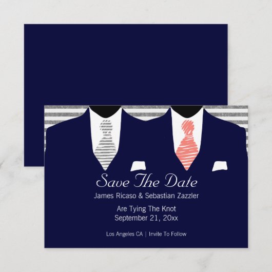 Suit en Stropdas Gay Save the Date Wedding Coral (Voorkant / Achterkant)
