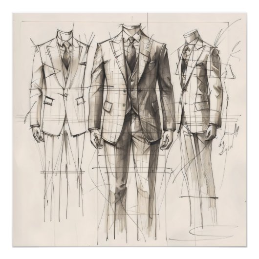 Suit Old-School Mode Sketch Foto Afdruk (Voorkant)