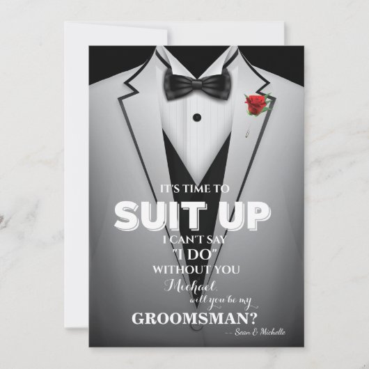 Suit omhoog Groomsman Tuxedo Uitnodiging (Voorkant)