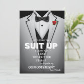 Suit omhoog Groomsman Tuxedo Uitnodiging (Staand voorkant)