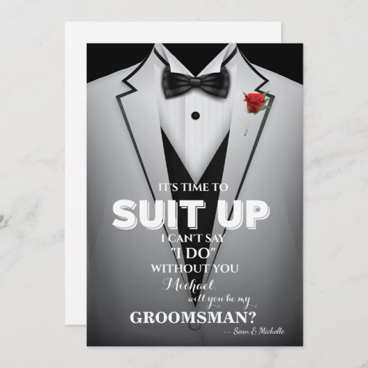 Suit omhoog Groomsman Tuxedo Uitnodiging (Voorkant / Achterkant)
