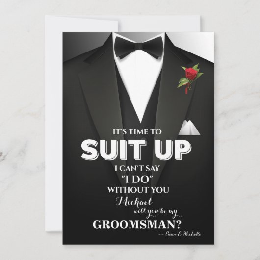 Suit omhoog Groomsman Tuxedo Uitnodiging (Voorkant)