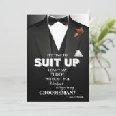Suit omhoog Groomsman Tuxedo Uitnodiging (Staand voorkant)