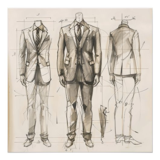 Suit ontwerpschets foto afdruk (Voorkant)
