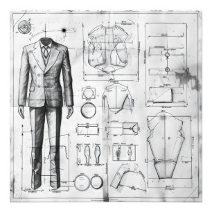 Suit Retro Blueprint Foto Afdruk