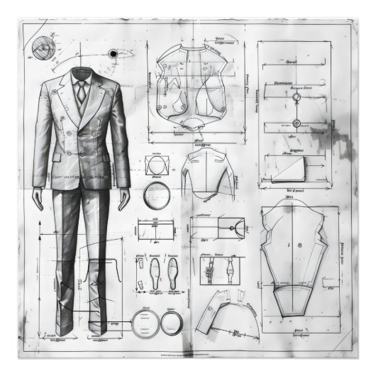 Suit Retro Blueprint Foto Afdruk (Voorkant)